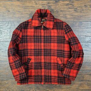 Vintage 1940s Woolrich Pearce Hunting Coat Red Black Plaid Size 16
